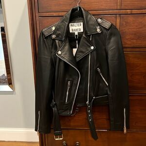 NWT Walter Baker Kelsey black leather motorcycle jacket. Super Soft Size XS